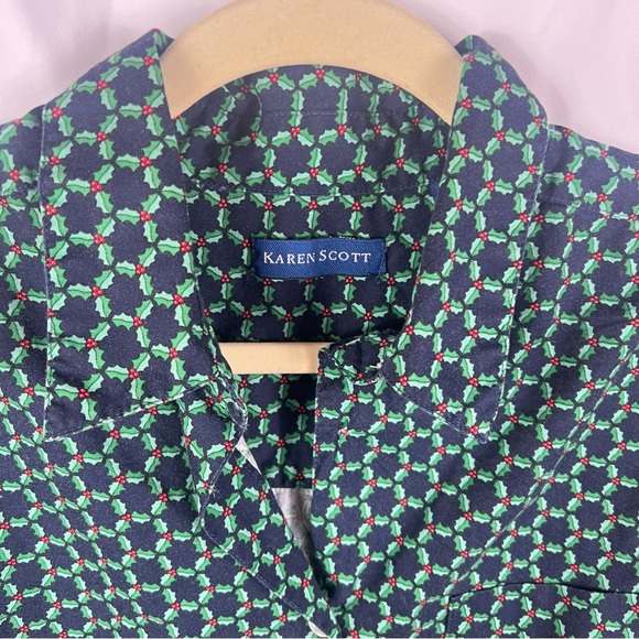 Karen Scott Holiday Holly Button Down Shirt - Picture 3 of 5